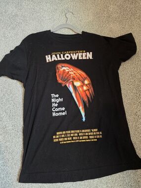 John Carpenter's Halloween Graphic Tee - Black with Orange Pumpkin Mens Shirt
